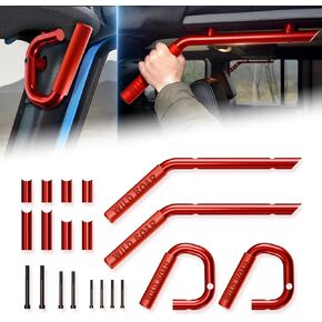 Red Grab Handles for 2007–2018 Jeep Wrangler JK JKU Front & Rear Roll Bar Assist Grips, Compatible with Rubicon Sport Sahara 2/4 Door, Heavy-Duty Off-Road Handle Kit Interior Accessory Aluminum