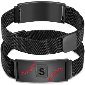 Father's Day Gifts Baseball Initial Bracelet Black/Sliver/Gold Stainless Steel A-Z Letter Charm Bracelets Adjustable Wristbands Baseball Gifts Idea for Players Team Lovers in Kuwait