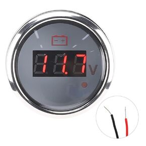 LED Digital 2in Battery Voltage Gauge, LED Voltmeter PanelMade with Light Round Digital Voltage Display316 Stainless Steel, Smart Alarm, IP67 Waterproof, for Car and Boats (White)