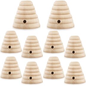 10 Pcs Wood Bee Hive Decor Unfinished Wood Threaded Honeycomb Farmhouse Tiered Tray Decor Mini Beehive Model Bee Garden Decorations for DIY Table Shelf Sitter Party Craft, 1.8 x 1.9 Inch