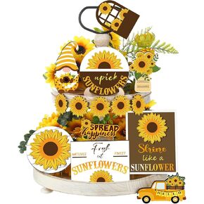 12 Pcs Sunflower Tiered Tray Decor Set Summer Kitchen Decor Tiered Tray Rustic Farmhouse Tier Tray Decor Items Sunflower Gnome Wooden Signs for Sunflower Party Decor Summer Home Decoration