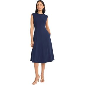 Maggy London Women's A-line Midi Pockets-Cap Sleeve High Neck-Wedding Guest Cocktail Dress