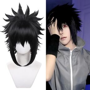 sasuke black anime cosplay wig fluffy easy to style suitable for visual rock ninjas shinobu with wig cap