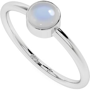 Natural Rainbow Moonstone Stackable Ring for Women in Sterling Silver, June Birthstone Handcrafted Jewelry Gifts for Her (Round, Oval, Pear)