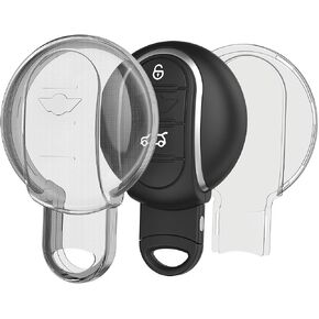 Kwmobile Car Key Case متوافق مع Mini 3 Button Car Key Cover Smart Key - Car Fob Case - Soft TPU Shell - Black/Sharparent