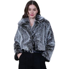ELEGANCIA - Women, Luxurious Faux Fur Coat, Black and White