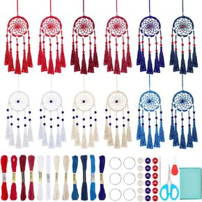INFUNLY 12PCS DIY Small Dream Catcher Kit Handmade Blue Dreamcatcher for Adult Beginner DIY Mini Hanging Ornament Starter Making Kit for Bedroom Car Mirror Keychain Bag Bohemian Decoration DIY Craft