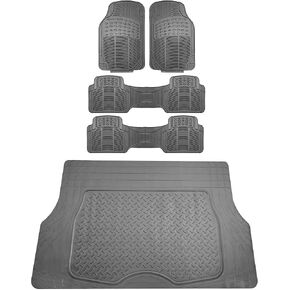 FH Group 3 Row Climaproof™ Trimmable Non-Slip Vinyl Floor Mats with Cargo Liner- Universal Fit for Cars Trucks and SUVs (Gray) F11306 + F16401