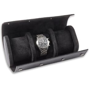 Milani Leather Watch Roll - Luxury 3 Watch Travel Case for Men, Women, Genuine Leather with Soft Velour Lining and Snap Closure - Black
