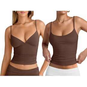 PINKMSTYLE Coffee Spaghetti Strap Cami Tank Top 2 Piece -Size of Medium