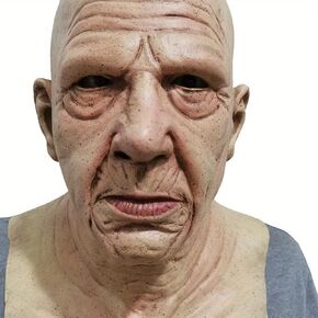 Realistic Bald Old Man Mask Latex Bald Grandpa Old Person Full Head Mask Halloween Costume Party Cosplay