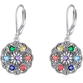Mandala Chakra Earrings for Women 925 Sterling Silver 7 Chakra Yoga Lotus Dangle Earrings Chakra Jewelryfor Women