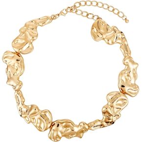 Gold Chunky Necklace for Women, Chunky Gold Statement Choker Necklace Chunky Gold Jewelry for Women Trendy, Gold Thick Necklace Punk Necklace Flat Gold Necklace for Women Fashion Jewelry Gifts
