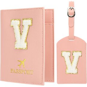 حامل جواز سفر Patikil للسفر ، وغطاء جواز السفر الأولي وعلامة الأمتعة مع معرف حقيبة ALPHABET CHENILLE TRAVEL WALLET FACRASE FOR TRAVEL