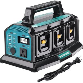 شاحن العاكس المحمول 2-في 1 ، 1200 واط النقي العاكس موجة الجيلة النقية وشاحن سريع 6A لبطارية Makita 18V ، 6 شروط DC إلى محول AC 120V ، 3 USB-A + 3 USB-C ، 300LM LED LID LID FOR RV CAMP OFF-GRID