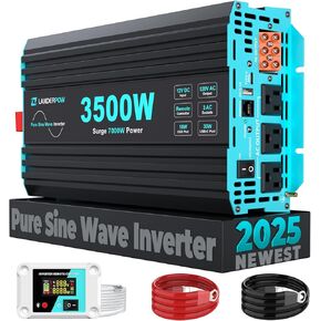 Pure Sine Wave 3500W Power Inverter 12V DC to 120V AC for RV, Truck, Home, Off-Grid, Solar, Inverter with 3 AC Outlet, 30W USB-C, 5V 3.1A USB, Hardwire Port, 15FT Remote Control, Surge 7000W
