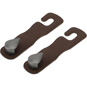 2 Pcs Universal Car Seat Headrest Hook for Most Car, SUV, Truck Car Seat Back Organizer Hooks Sturdy Faux Leather Metal Deep Brown 6.61"x1.81"