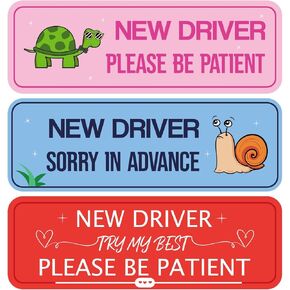 3pcs New Driver Magnet for Car, 10x3.4 Inch New Driver Sticker Removable Car Bumper Sticker Magnetic Safety Warning Signs for Novice & Student Drivers