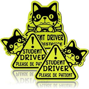 Set of 3 Reflective Student Driver Magnet for Car New Driver Sticker Please Be Patient Sign Keep Distance Sticker Decal Automotive Magnets Safety Sign Car Bumper Vehicle Sign(Classic Style)