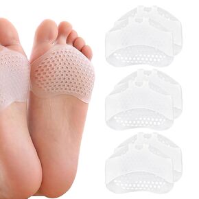 Medsuo 6 PCS Metatarsal Pads Breathable Reusable Foot Gel Pad for Women and Men Relief of Plantar Pain Soft Forefoot Pad (Clear)