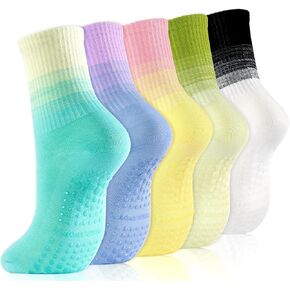 Pilates Socks with Grips for Women Grippy Yoga Sock Crew Size 7-9 for Workout Barre Ballet Barefoot 5 Pairs