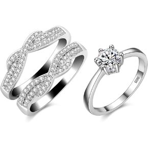 Uloveido 2 PCS Women's Platinum Platinum Cubic Zirconia Infinity Band Band Band Band Enhancer Double Wedding Ring Set Y479-J002