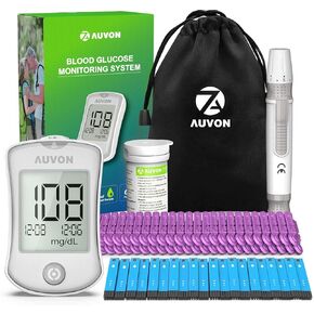 AUVON Blood Glucose Monitor Kit, High Accuracy Blood Sugar Test Kit with 50 Glucometer Strips, 50 30G Lancets, 1 Lancing Devices, DS-W Diabetes Testing Kit, No Coding Required, Travel Size