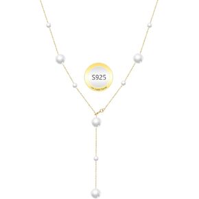 Pearl Lariat Necklace for Women – S925 Sterling Silve 14K Gold Plated Jewelry Adjustable Y-Shaped Long Pearl Necklace, Dainty Pearl Pendant – Suitable Anniversary, Birthday, Wedding, and Valentine’s Day Gift