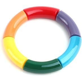 Shymuh Colorful Acrylic Bending Tube Bracelet Acrylic Bangle Bracelet Acrylic Curved Tube Beads Bracelets Colorful Chunky Bangles Stretchable Bracelets Fashion Geometric Tube Link Chain Bracelet