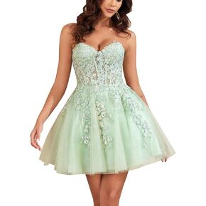 WIOJEIGO Tulle Homecoming Dresses for Women Short 2024 Sweetheart with Lace Appliques Prom Party Dress