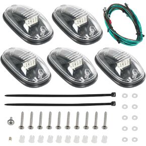 LED Roof Cab Clearance Lamps Light Kit with Wire Cable Fit for Dodge Ram 2003-2018 1500 2500 3500 4500 5500 Trucks（black Lens White Light）