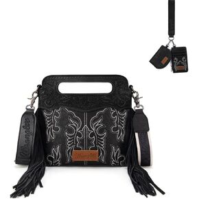 Wrangler Embroidered Boot Scroll Top Handle Handbags and Western Dual Pouch Wristlet