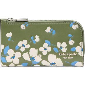 kate spade new york Devin Painterly Bouquet Embossed Smooth Leather Small Slim Bifold Wallet, Cedar Stand Multi