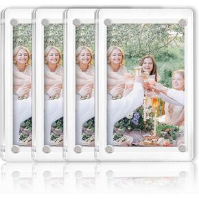 FQEIUO 4 حزمة إطارات صور مغناطيسية للثلاجة ، إطارات صور أكريليك 4 × 6 بوصة ، إطار مغناطيس واضح مزدوج ، مناسب لعرض الثلاجة ، خزائن التخزين ، ولوحات الرسائل