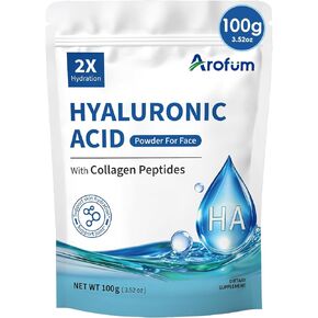 Hyaluronic Acid Powder for Skin, with Collagen Peptides, DIY Hydrating Serum & Skincare Ingredient, Vegan, Gluten-Free, No Preservatives – 100g / 3.52oz