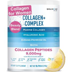 Marine Collagen Powder Supplement - Type I Hydrolyzed Marine Collagen Peptides, Protein, Biotin, Hyaluronic Acid, Vitamin C, Vital Antioxidants Complex - Skin Supplements for Women - Lemon, 9.7oz