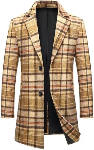 FTIMILD Mens Wool Blend Plaid Coat Warm Winter Trench Coat with Soft Scarf Single Breasted Overcoat in Saudi Arabia