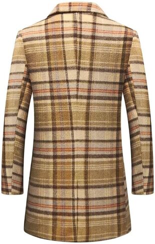 FTIMILD Mens Wool Blend Plaid Coat Warm Winter Trench Coat with Soft Scarf Single Breasted Overcoat in Saudi Arabia