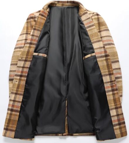 FTIMILD Mens Wool Blend Plaid Coat Warm Winter Trench Coat with Soft Scarf Single Breasted Overcoat in Saudi Arabia