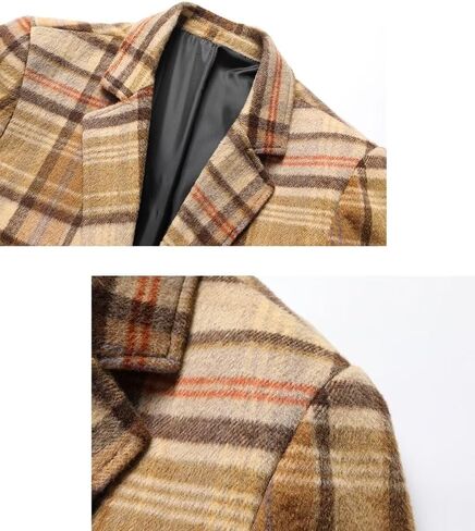 FTIMILD Mens Wool Blend Plaid Coat Warm Winter Trench Coat with Soft Scarf Single Breasted Overcoat in Saudi Arabia