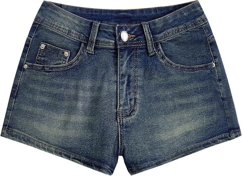 WDIRARA Women's Cross Embroidery Rhinestone Denim Shorts Y2k Grunge Punk Jean Shorts in Saudi Arabia