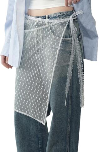 YEMOCILE Women's See Through Bow Lace Skirt Tie Up Mesh Midi Skirt Sheer Hip Covering Skirts in Saudi Arabia