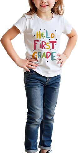 Girls' Graphic Tee and Jeans Set - Stylish and Comfortable Short-sleeved tops and pant Outfit 2-8 Years in Saudi Arabia
