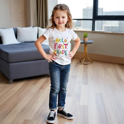 Girls' Graphic Tee and Jeans Set - Stylish and Comfortable Short-sleeved tops and pant Outfit 2-8 Years in Saudi Arabia