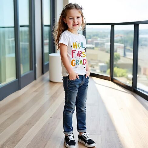 Girls' Graphic Tee and Jeans Set - Stylish and Comfortable Short-sleeved tops and pant Outfit 2-8 Years in Saudi Arabia