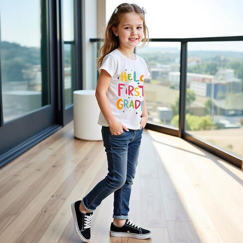 Girls' Graphic Tee and Jeans Set - Stylish and Comfortable Short-sleeved tops and pant Outfit 2-8 Years in Saudi Arabia