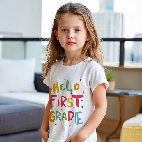 Girls' Graphic Tee and Jeans Set - Stylish and Comfortable Short-sleeved tops and pant Outfit 2-8 Years in Saudi Arabia