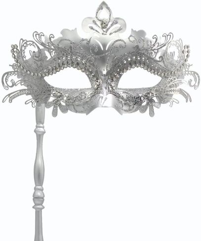 Womens Masquerade Mask Venetian Mask Mardi Gras Silver Masquerade Mask Set for Masked Ball Halloween Costume Mask in Saudi Arabia
