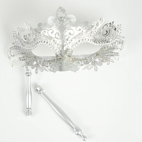 Womens Masquerade Mask Venetian Mask Mardi Gras Silver Masquerade Mask Set for Masked Ball Halloween Costume Mask in Saudi Arabia