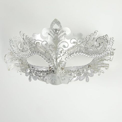 Womens Masquerade Mask Venetian Mask Mardi Gras Silver Masquerade Mask Set for Masked Ball Halloween Costume Mask in Saudi Arabia
